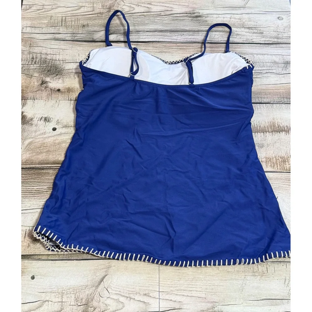 Cupshe‎ Blue Floral Tankini Set Elegant Embroidered Swimwear Chic Beach Look L